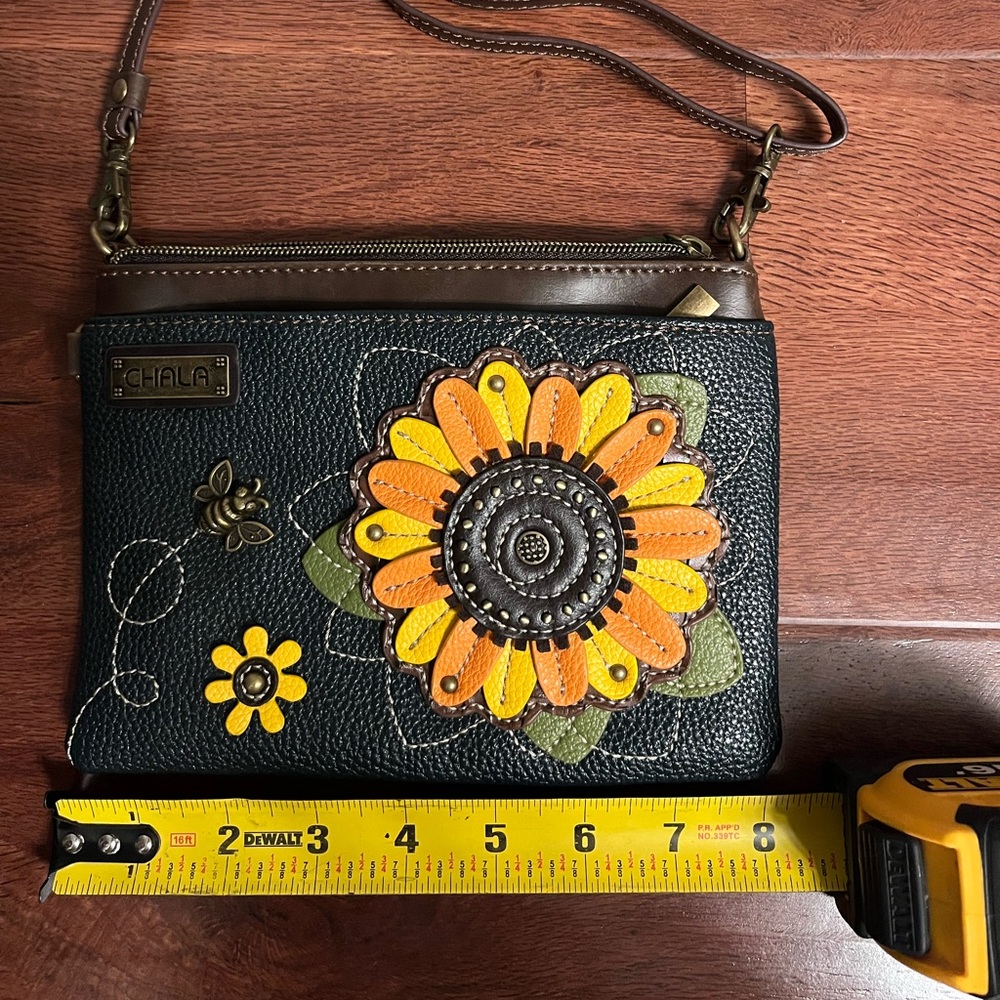 Chala Black and Brown Wristlet with Sunflower Motif